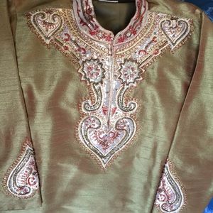 Boys Embroidered Green Kurta